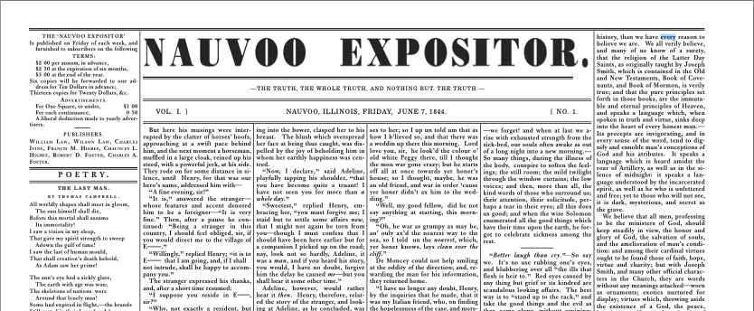 Most Radical Read in the West: The Nauvoo Expositor